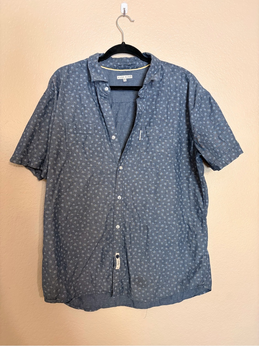 Marc Ecko Blue Short-Sleeve Printed Button-Down Shirt